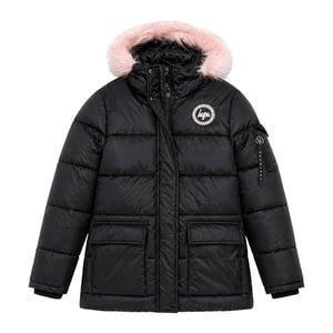 Girls Explorer Jacket Kids Black Hooded Quilted Warm Winter Coat