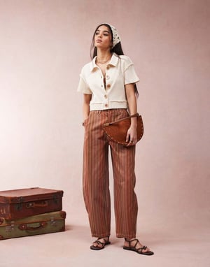 ASOS DESIGN button down cropped waffle shirt in cream