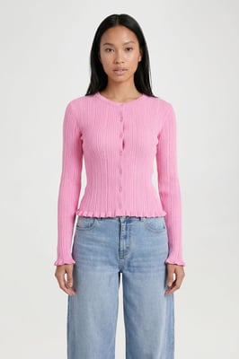 Rib Knit Lettuce Edge Cardigan