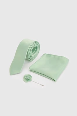 Sage Tie With Pocket Square and Lapel Pin