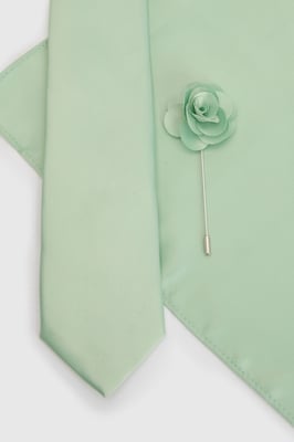 Sage Tie With Pocket Square and Lapel Pin