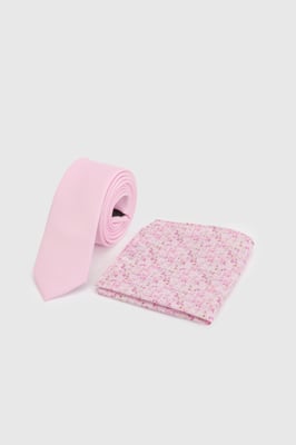 Pink Plain Tie and Ditsy Pocket Square