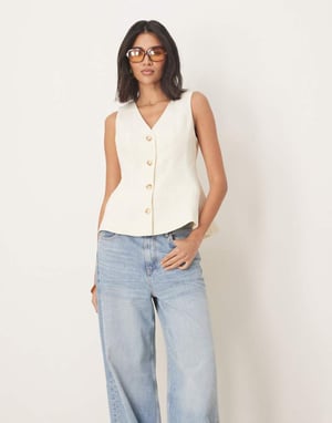 ASOS DESIGN peplum waistcoat in buttermilk