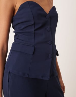 Vila structured jersey strapless waistcoat co-ord in navy