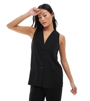 Vero Moda Petite longline jersey crepe waistcoat co-ord in black