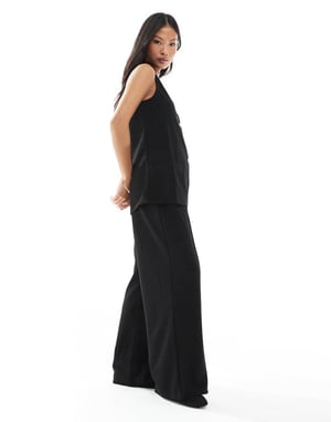 Vero Moda Petite longline jersey crepe waistcoat co-ord in black