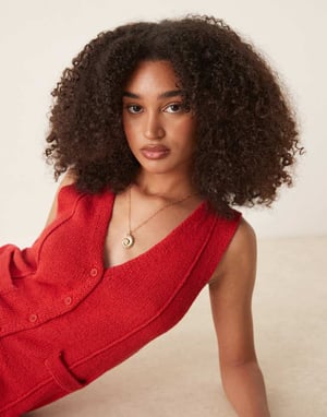 ASOS DESIGN knitted v neck seam detail waistcoat in red