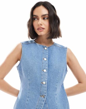 Miss Selfridge denim waistcoat in mid wash