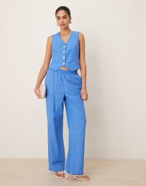 YAS linen touch waistcoat co-ord in provence blue