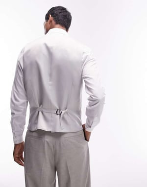 Topman slim linen blend waistcoat in stone