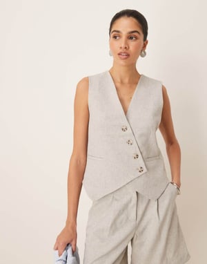 YAS tailored asymmetric placket detail waistcoat co-ord in light grey melange