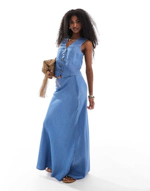 ONLY chambray denim waistcoat co-ord in mid blue