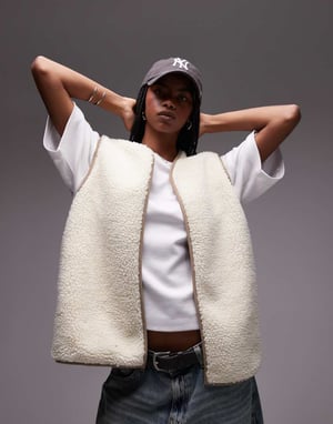 Topshop chuck on borg reversible gilet in ecru