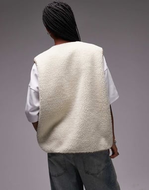 Topshop chuck on borg reversible gilet in ecru
