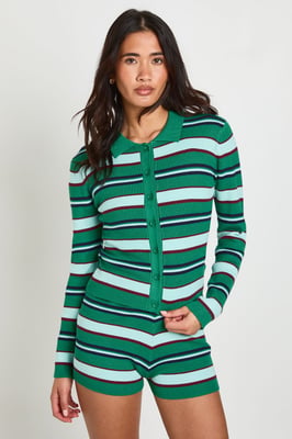 Rib Knit Stripe Cardigan and Mini Short Co-Ord