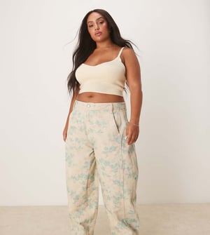 ASOS DESIGN Curve seamed barrel trouser in vintage floral print