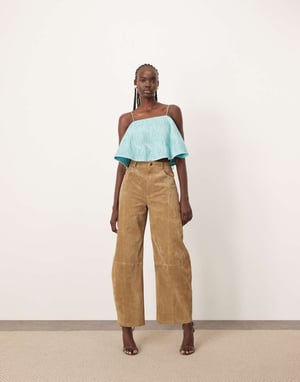 ARRANGE Sydney suede high waisted barrel trouser in tobacco