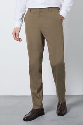 Dark Beige Slim Fit Smart Trousers