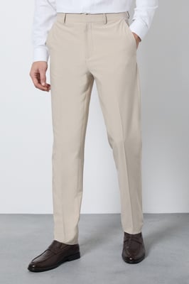 Beige Slim Fit Smart Trousers