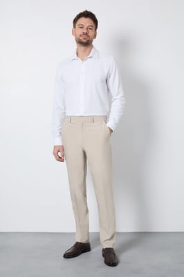 Beige Slim Fit Smart Trousers