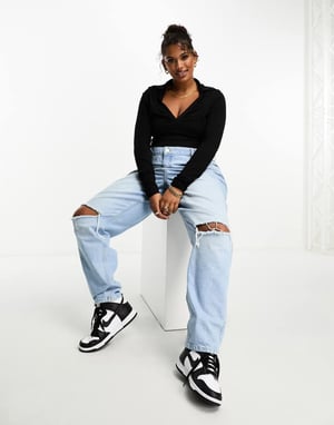 ASOS DESIGN Curve bomull modal skjortbodysuit i svart