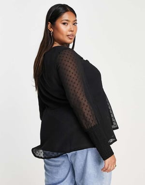 Simply Be rynkad front långärmad blus i svart