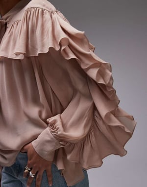 & Other Stories genomskinlig blus med volangdetalj och scarfhalsband i beige