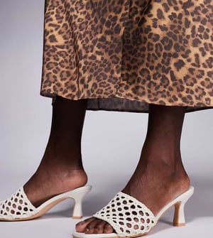Public Desire Wide Fit Maribelle woven kitten heel mule sandals in cream