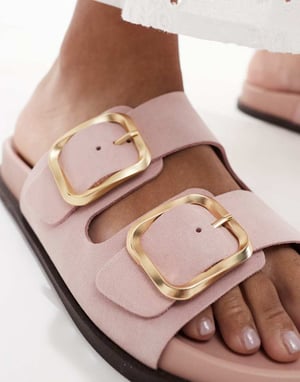 schuh Tylee double buckle sandals in pink suede