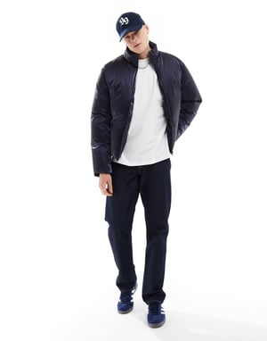 ASOS DESIGN översized högblank pufferjacka i marinblått