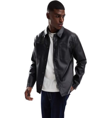 ASOS DESIGN fusk läder shacket i svart