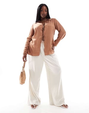 ASOS DESIGN Curve crinklat knytfront långt linne i rost