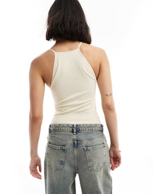 ASOS DESIGN sømløs 90-tals firkantig hals bodysuit i kräm