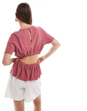 ASOS DESIGN linlook topp med öppen rygg i blush