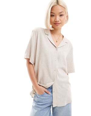 Weekday Mira linneblandning kortärmad blus i off-white