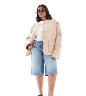 ASOS DESIGN Curve textured quilted cotton jacket in pale pink