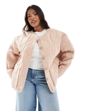 ASOS DESIGN Curve textured quilted cotton jacket in pale pink