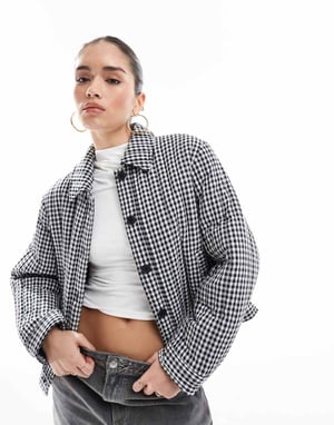 ASOS DESIGN washed quilted shacket in gingham