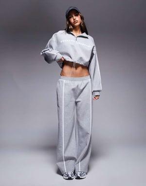 Weekend Collective scuba-style fabric half zip sweatshirt co-ord with stripe detail in grey marl
