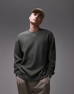 Topman oversized fit ottoman crew sweatshirt in dark green
