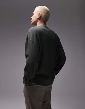 Topman oversized fit ottoman crew sweatshirt in dark green