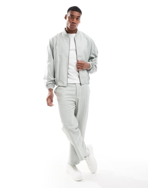 ASOS DESIGN smart koord 80-tals bomberjacka i linne-stripe