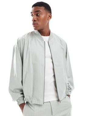 ASOS DESIGN smart koord 80-tals bomberjacka i linne-stripe