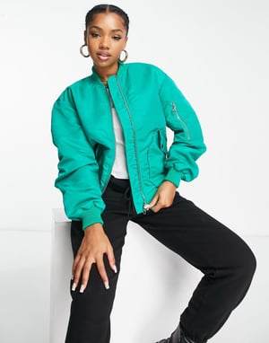 Miss Selfridge puffärm bomberjacka klargrön