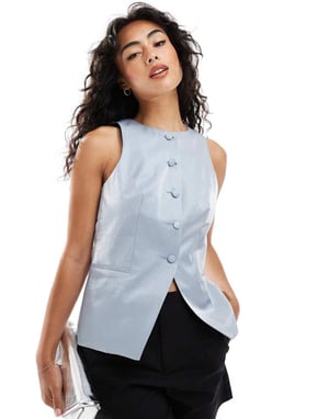 ASOS DESIGN hög hals väst i metallisk blå