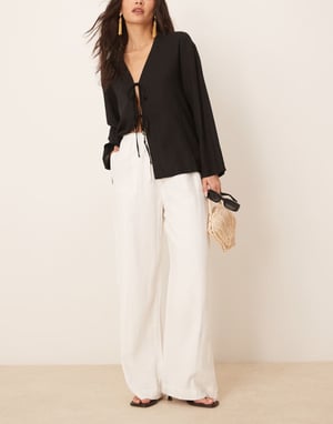 Nobody's Child Shona straight leg linen trousers in white