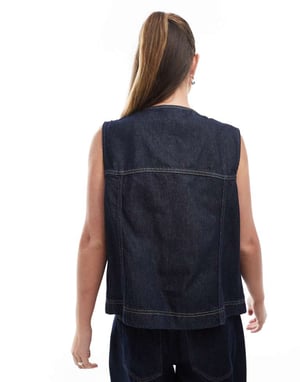 ASOS DESIGN denim tie front gilet in indigo