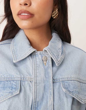ASOS DESIGN denim premium jacket with cinched waist in lightwash co-ord
