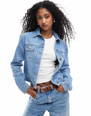 Miss Selfridge denim western jacket with puff sleeve