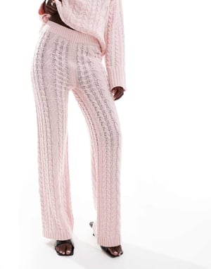 Kaiia exclusive cable knit straight leg trousers co-ord in pink